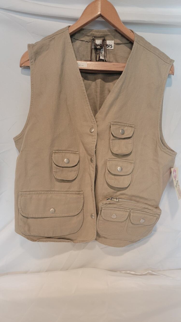 Vintage No Excuses Womens Vest Large NWT Y2K Utility Safari Multi Pocket Tan